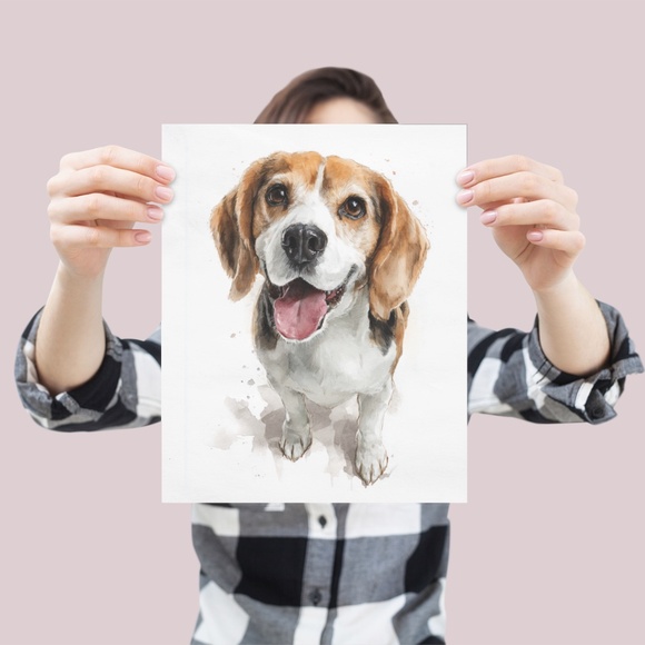Watercolor Beagle Portrait Wall Art Print Poster, Unframed - Pet Artwork - Picture 4 of 5